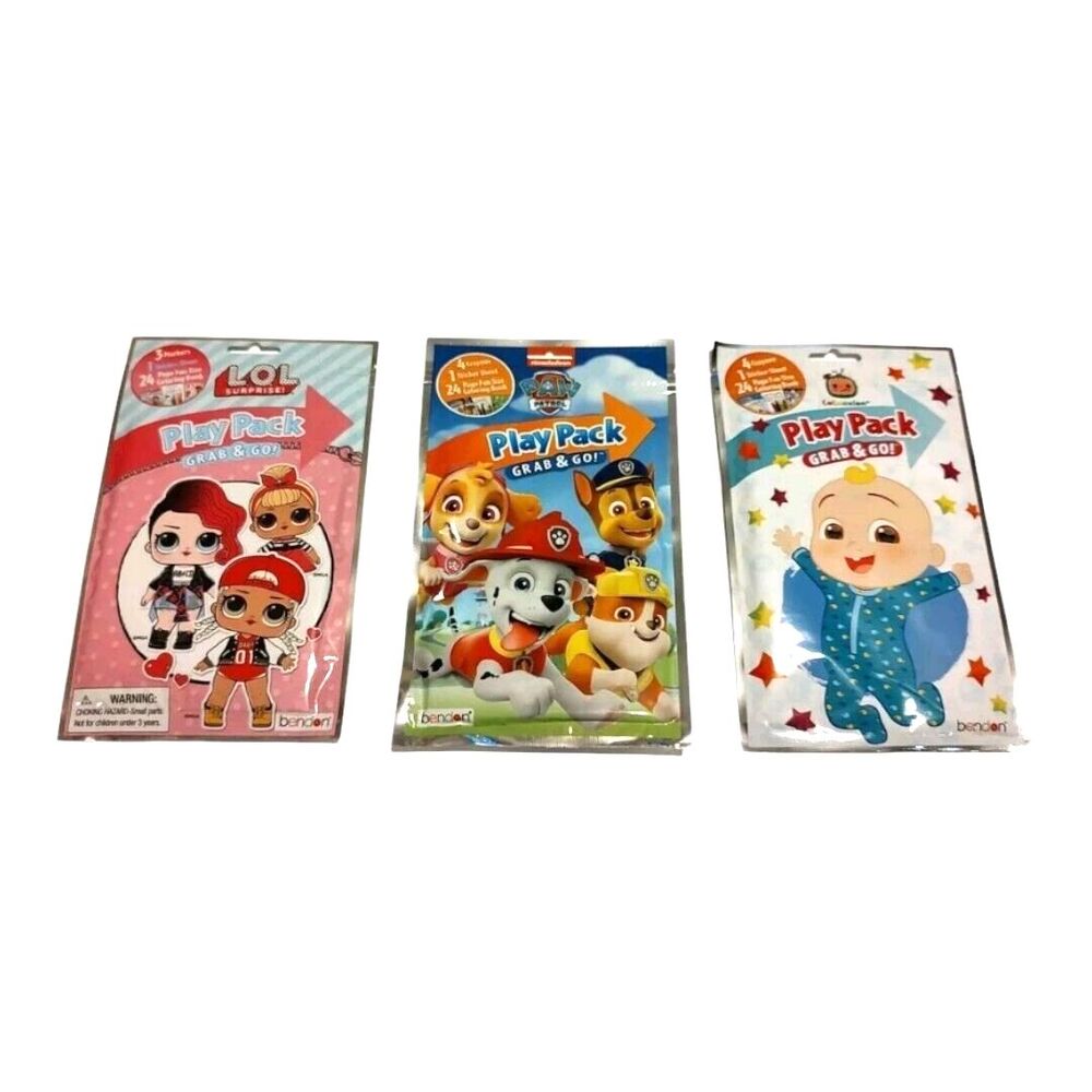 Lot of 3 Bendon Play Pack Grab & Go Coloring Book Crayons Stickers Markers New